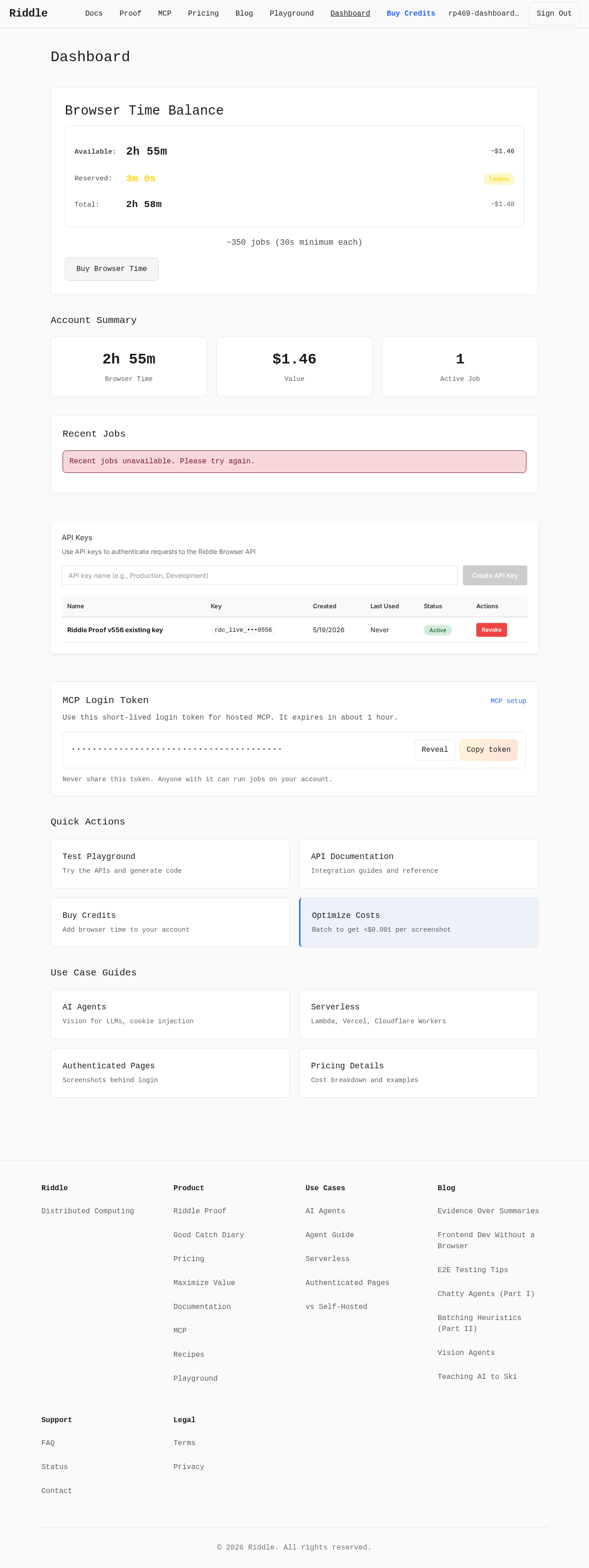 Dashboard retry copy had no retry button evidence screenshot