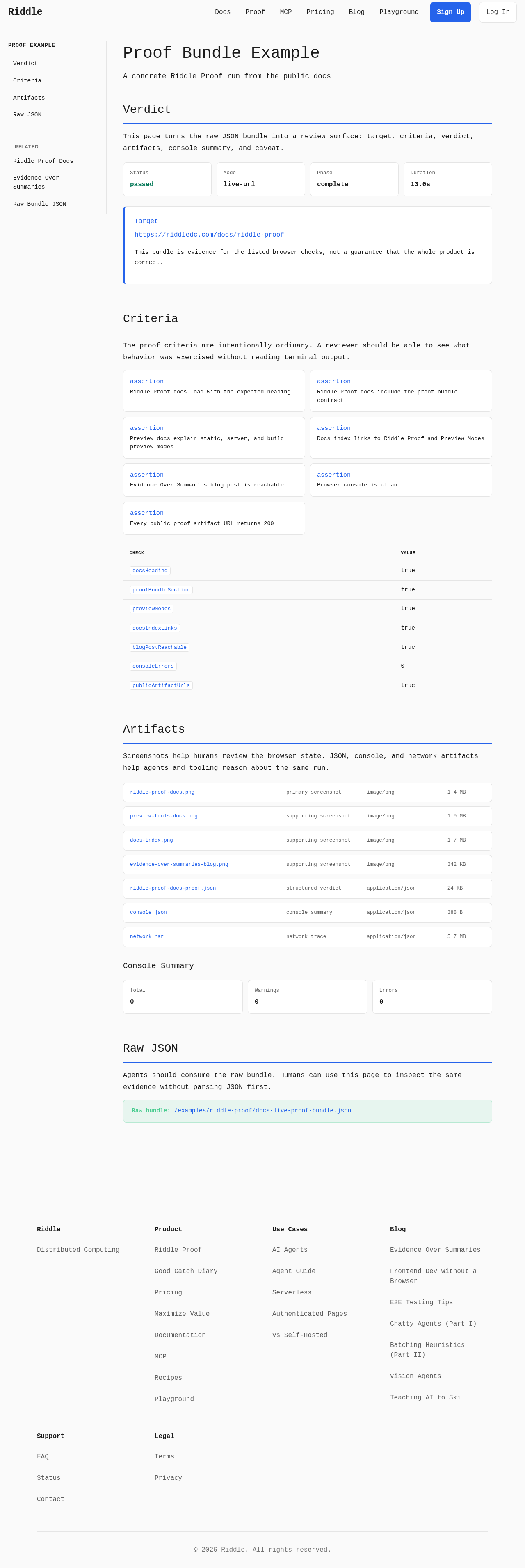 Proof example bundle drifted behind the agent-proof contract evidence screenshot