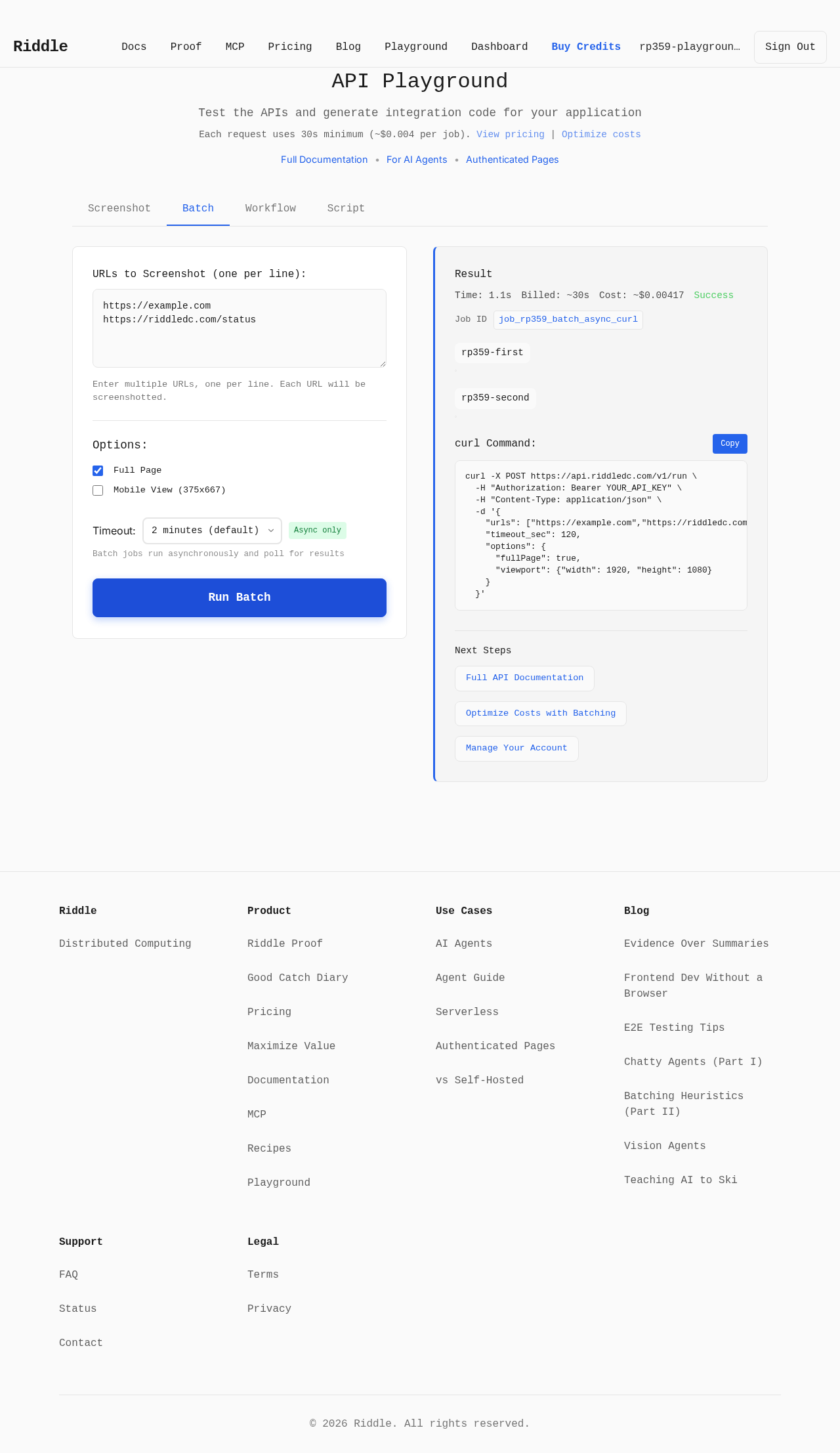 Playground Batch curl hid async mode evidence screenshot