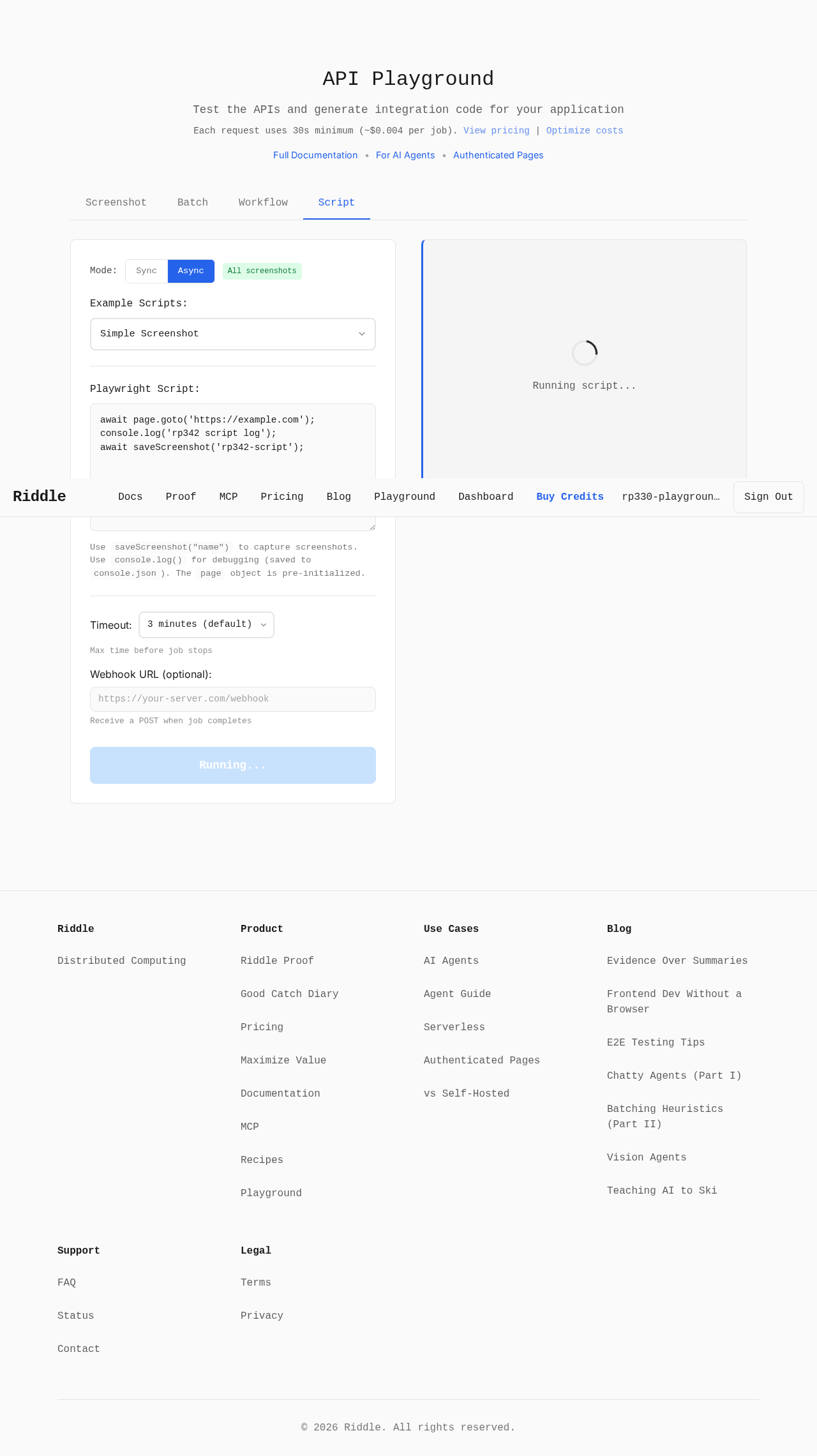 Playground Script assumed artifacts_url evidence screenshot