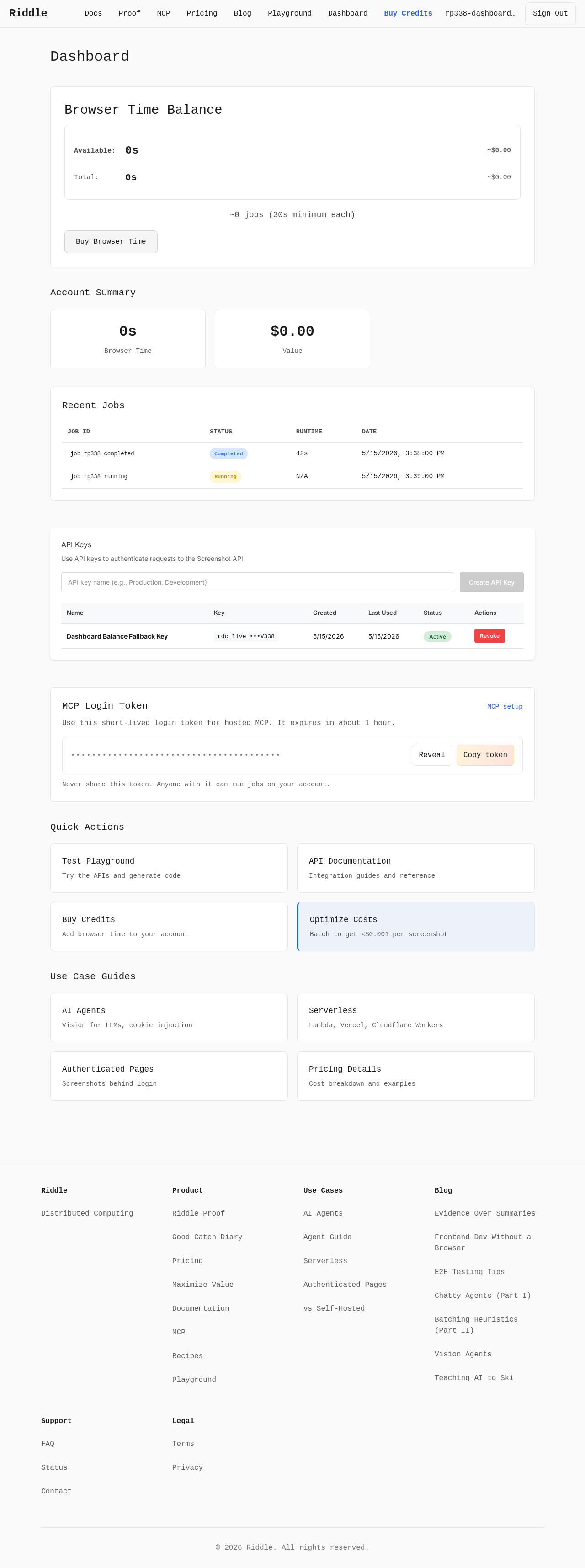 Dashboard balance failure looked like zero credits evidence screenshot