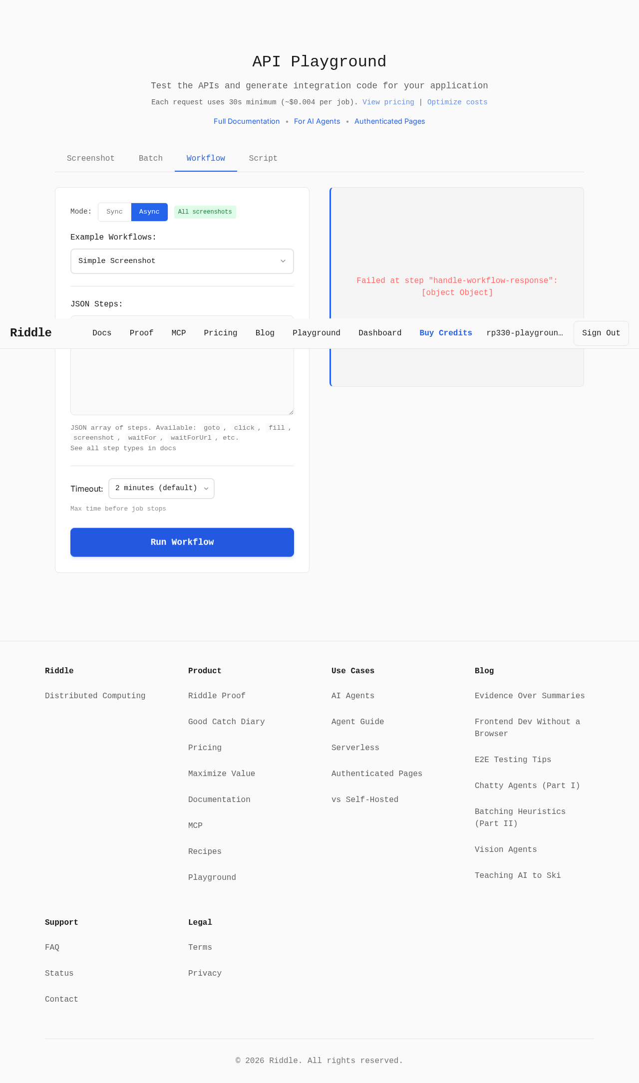 Playground hid structured workflow errors evidence screenshot
