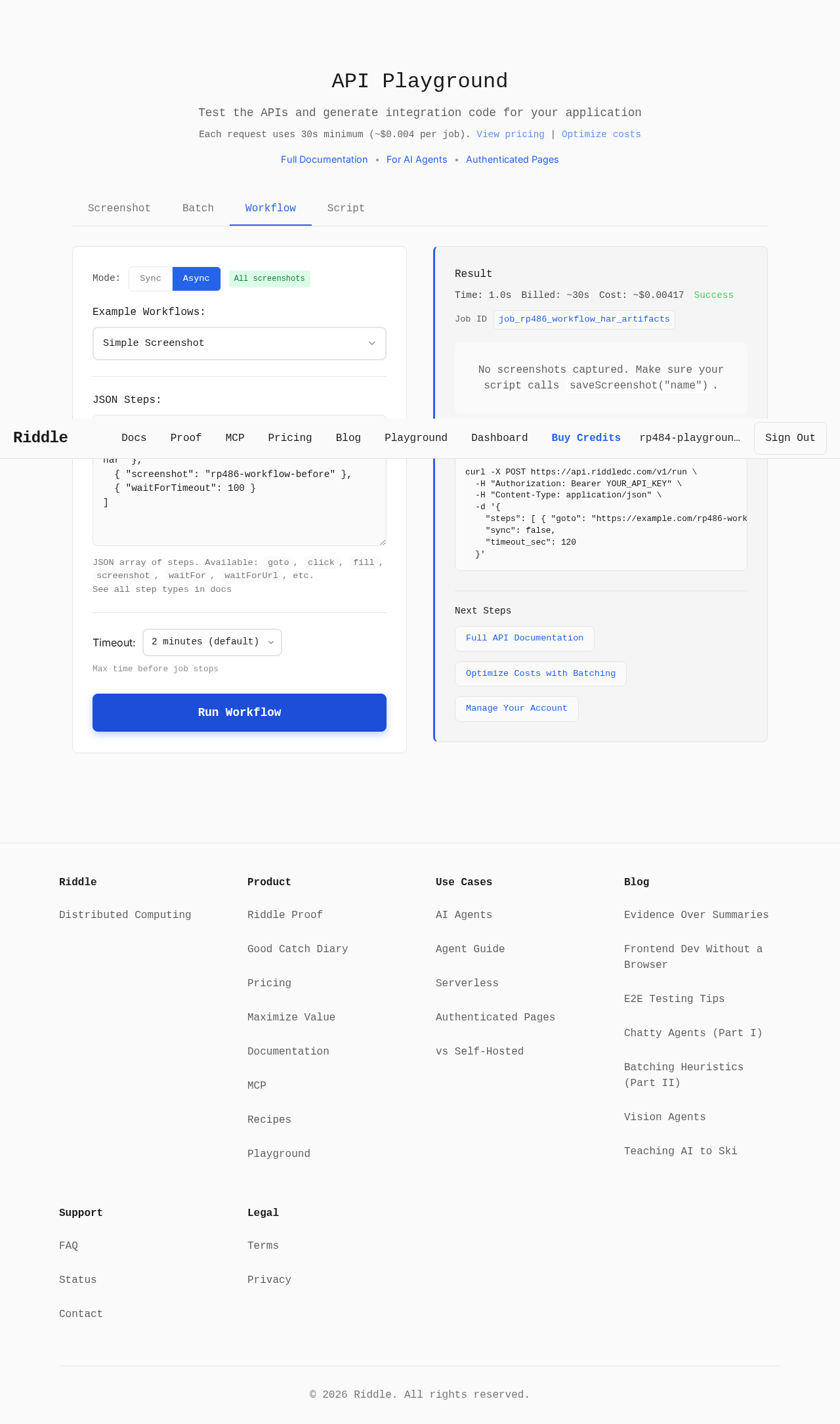 Playground async Workflow ignored artifact URLs evidence screenshot