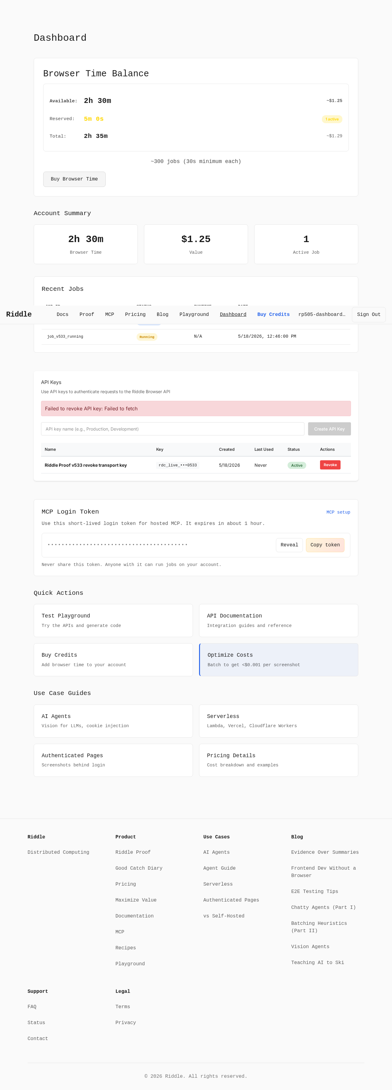 Dashboard API-key transport failure logged fatal evidence screenshot